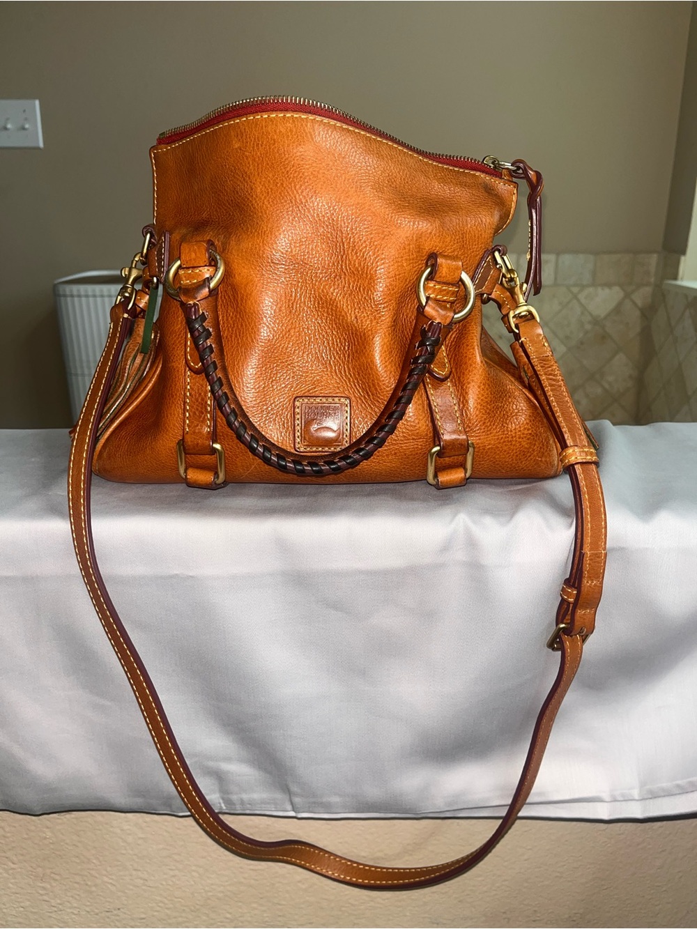 Dooney & Bourke Florentine Cognac Satchel with Tassel - Picture 4 of 16